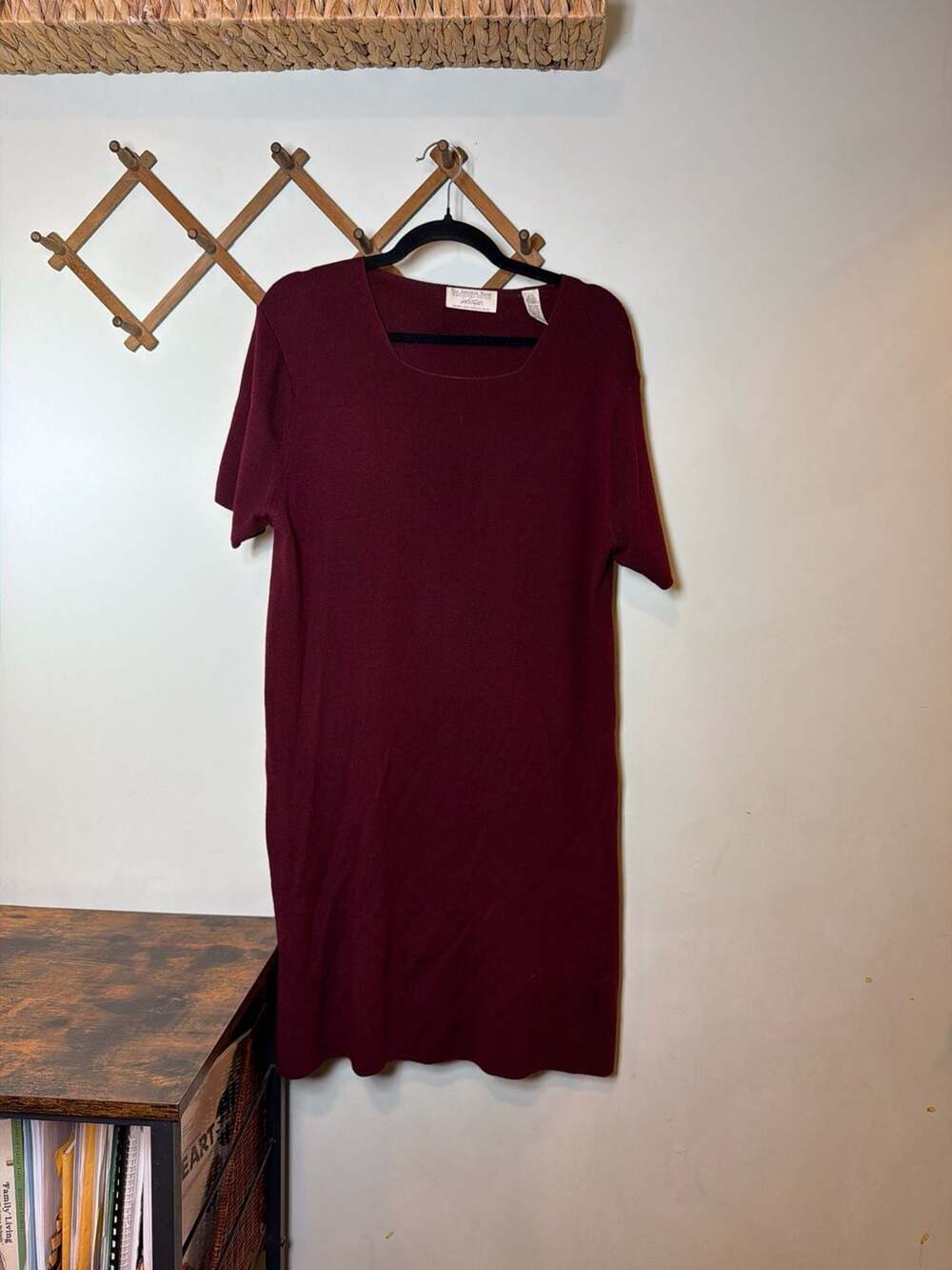 Lord & Taylor Extra Fine Merino Wool Short Sleeve Knit Dress Burgundy Size 1X